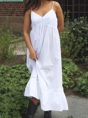 Djerf Avenue x Frankie's Bikinis Airy Poplin Buttoned Top White Midi Dress XS
